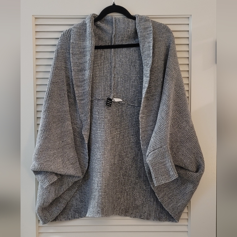 SHEIN- (One Size) Grey Knit Oversized Open Cardigan Sweater